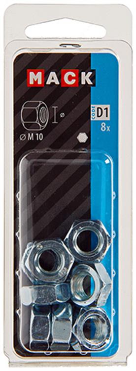 Mack 1017678 - tuerca hexagonal acero galvanizado 8 piezas m 10 | 10 piezas