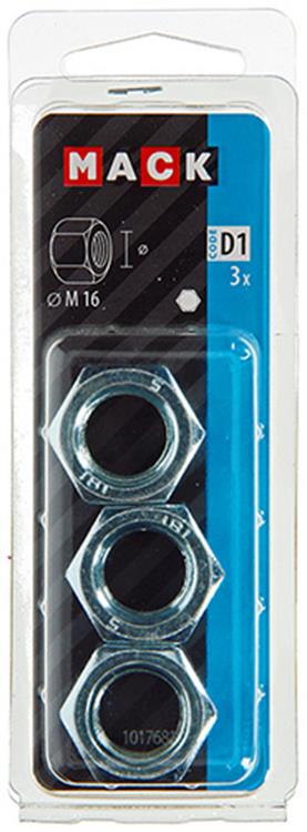 Mack 1017681 - tuerca hexagonal acero galvanizado 3 piezas m 16 | 10 piezas