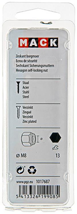 Mack 1017687 - contratuerca hexagonal acero galvanizado 12 piezas m8 | 10 piezas