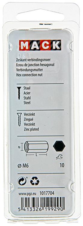 Mack 1017704 - tuerca de conexión hexagonal galvanizada 3 piezas m6 | 10 piezas