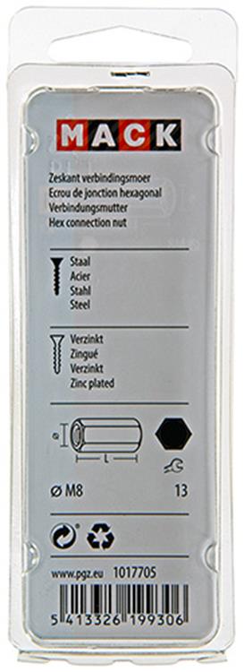Mack 1017705 - tuerca de conexión hexagonal galvanizada 2 piezas m8 | 10 piezas