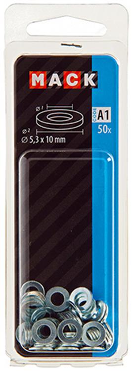Mack 1017713 - arandela acero galvanizado 50 piezas 5,3 x 10 mm | 10 piezas