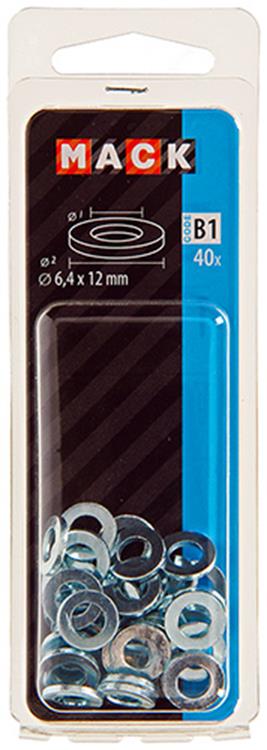 Mack 1017714 - arandela acero galvanizado 40 piezas 6,4 x 12 mm | 10 piezas