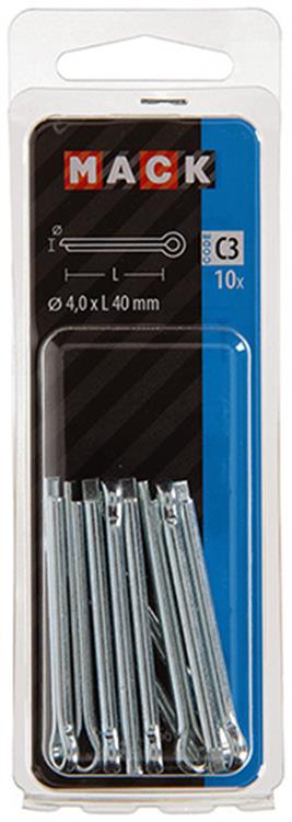 Mack 1017766 - pasador de chaveta acero galvanizado 10 piezas 4,0 x 40 mm | 10 piezas