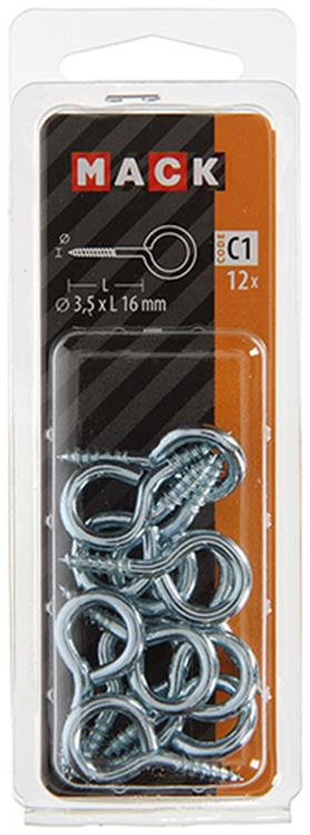 Mack 1017771 - ojo de tornillo acero galvanizado 12uds 3,5 x 16 mm | 10 piezas