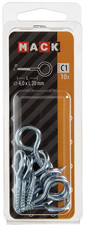Mack 1017772 - ojo de tornillo acero galvanizado 10uds 4,0 x 20 mm | 10 piezas