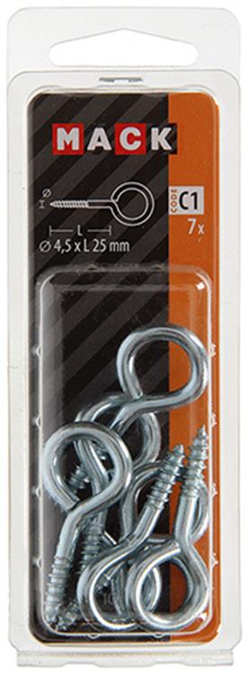 Mack 1017774 - ojo de tornillo acero galvanizado 7 piezas 4,5 x 25 mm | 10 piezas