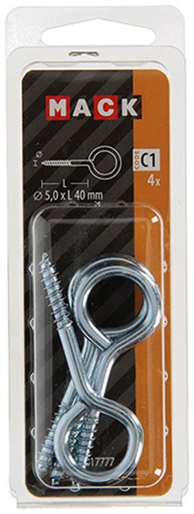 Mack 1017777 - ojo de tornillo acero galvanizado 4 piezas 5,0 x 40 mm | 10 piezas