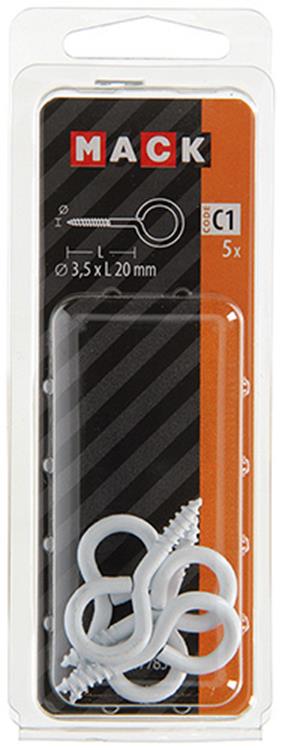 Mack 1017785 - ojo de tornillo acero blanco 5 piezas 3,5 x 20 mm | 10 piezas