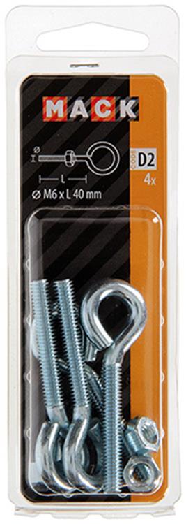 Mack 1017791 - ojo de tornillo métrico + tuerca galvanizada 4 piezas m6 x 40 mm | 10 piezas