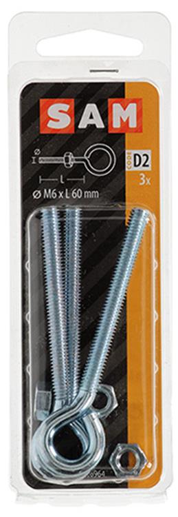 Mack 1017792 - ojo de tornillo métrico + tuerca galvanizada 3 piezas m6 x 60 mm | 10 piezas