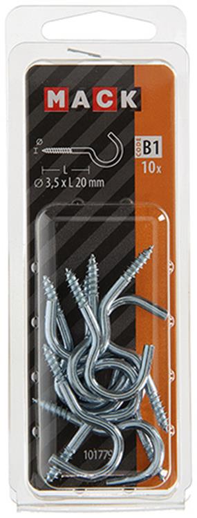 Mack 1017797 - gancho de tornillo acero galvanizado 10uds 3,5 x 20 mm | 10 piezas