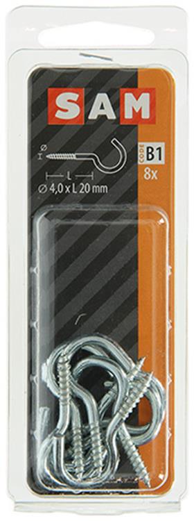 Mack 1017798 - gancho de tornillo acero galvanizado 8 piezas 4,0 x 20 mm | 10 piezas