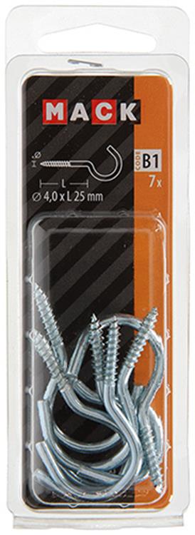 Mack 1017799 - gancho de tornillo acero galvanizado 7uds 4,0 x 25 mm | 10 piezas