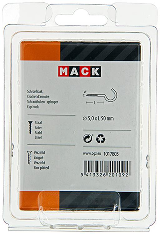 Mack 1017803 - gancho de tornillo acero galvanizado 4uds 5,0 x 50 mm | 5 piezas