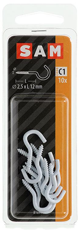 Mack 1017805 - gancho de tornillo acero blanco 10uds 2,5 x 12 mm | 10 piezas
