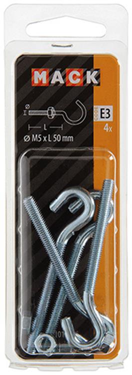 Mack 1017810 - gancho tornillo métrico + tuerca galvanizada 4uds m5 x 50 mm | 10 piezas