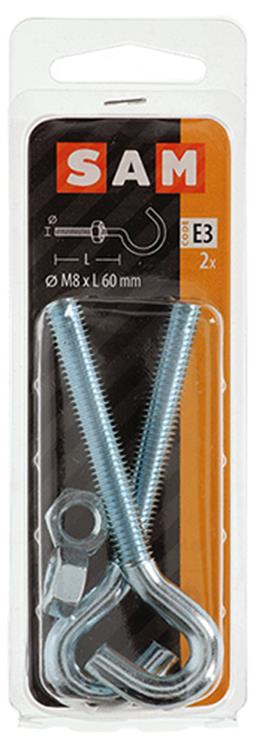 Mack 1017812 - gancho tornillo métrico + tuerca galvanizada 2uds m8 x 60 mm | 10 piezas