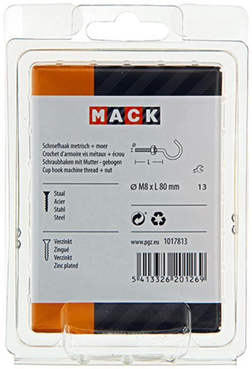 Mack 1017813 - gancho tornillo métrico + tuerca galvanizada 2uds m8 x 80 mm | 5 piezas