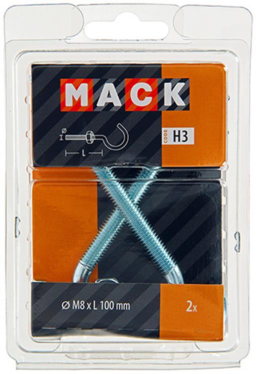Mack 1017814 - gancho tornillo métrico + tuerca galvanizada 2uds m8 x 100 mm | 5 piezas