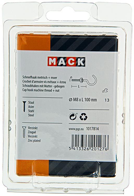 Mack 1017814 - gancho tornillo métrico + tuerca galvanizada 2uds m8 x 100 mm | 5 piezas