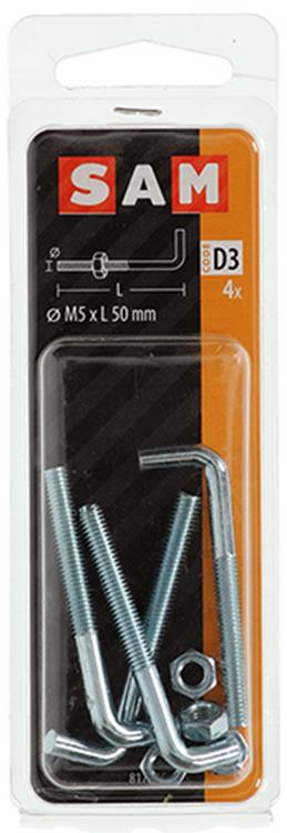 Mack 1017835 - tornillo métrico pulgadas + tuerca acero 4 piezas m5 x 50 mm | 10 piezas