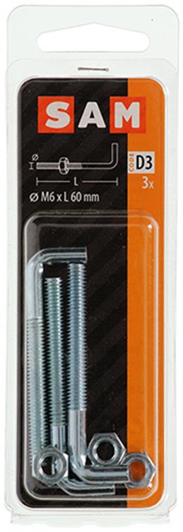 Mack 1017836 - tornillo pulgada métrico + tuerca acero 3 piezas m6 x 60 mm | 10 piezas