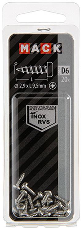 Mack 1019778 - tornillo autorroscante culata A2 20 piezas 2,9 x 9,5 mm | 10 piezas