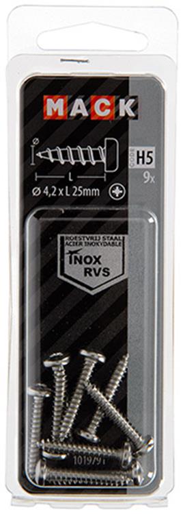 Mack 1019791 - tornillo autorroscante culata a2 9 piezas 4,2 x 25 mm | 10 piezas