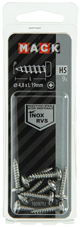 Mack 1019793 - tornillo autorroscante culata A2 9 piezas 4,8 x 19 mm | 10 piezas