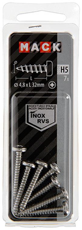 Mack 1019795 - tornillo autorroscante culata A2 7 piezas 4,8 x 32 mm | 10 piezas