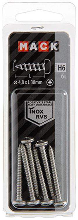 Mack 1019796 - tornillo autorroscante culata A2 6 piezas 4,8 x 38 mm | 10 piezas