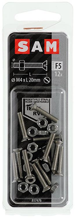 Mack 1019806 - tornillo metálico galvanizado. cabeza + tuerca acero inoxidable 12 pzs m4x20 | 10 piezas