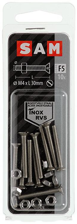 Mack 1019807 - tornillo metálico galvanizado. cabeza + tuerca acero inoxidable 10 pzs m4x30 | 10 piezas