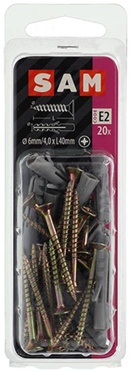 Mack 1017896 - taco + tornillo polietileno 20 piezas 6 mm 4,0 x 40 mm | 5 piezas