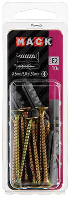 Mack 1017897 - taco + tornillo polietileno 10 uds 8 mm 5,0 x 50 mm | 5 piezas