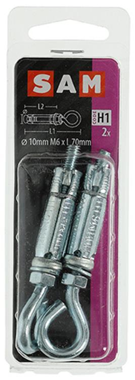 Mack 1019951 - perno cuña ojo de tornillo galvanizado 2 piezas m6x70 10x40 | 5 piezas