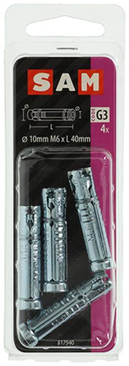 Mack 1019955 - manguito de perno cuña galvanizado 4 piezas m6 x 40 mm | 10 piezas