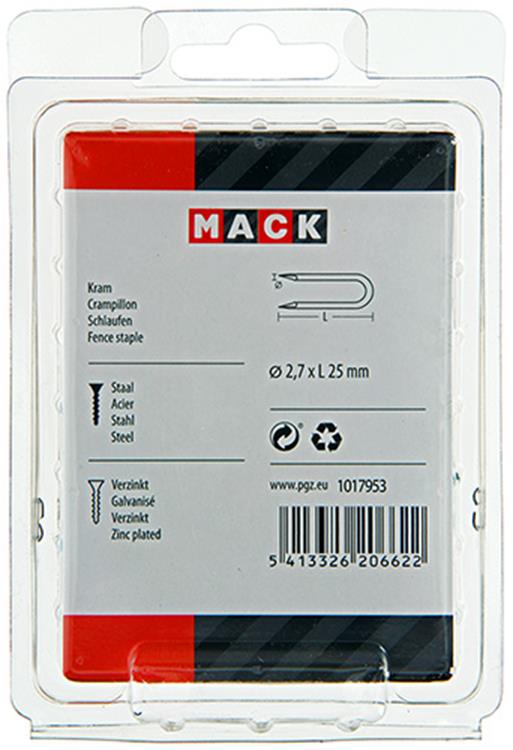 Mack 1017953 - grapa acero galvanizado 250 gr 2,7 x 25 mm | 5 piezas