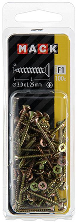 Mack 1017961 - tornillo para aglomerado con cabeza galvanizado amarillo 100uds 3,0 x 25 mm | 5 piezas