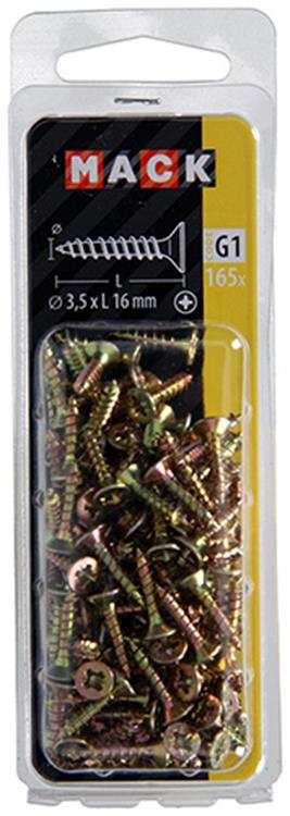Mack 1017962 - tornillo para aglomerado con cabeza galvanizado amarillo 165ud 3,5 x 16 mm | 5 piezas