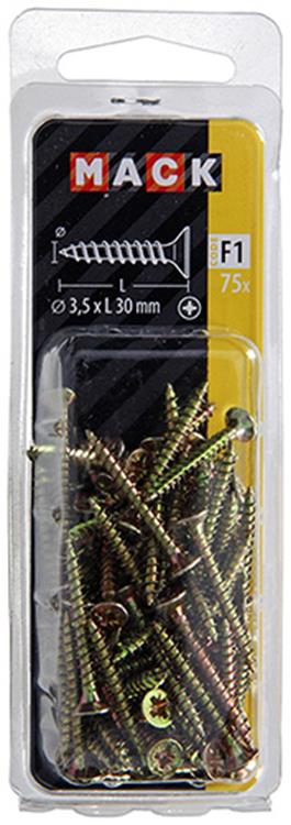 Mack 1017965 - tornillo para aglomerado con cabeza chapada en amarillo. 75 piezas 3,5 x 30 mm | 5 piezas