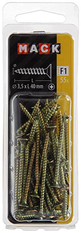 Mack 1017967 - tornillo para aglomerado con cabeza chapada en amarillo. 55 piezas 3,5 x 40 mm | 5 piezas