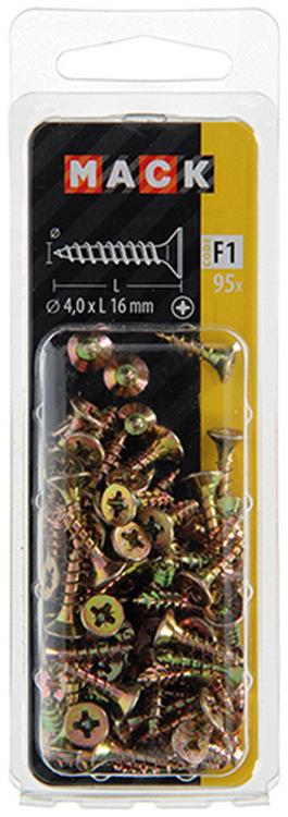 Mack 1017968 - tornillo para aglomerado con cabeza chapada en amarillo. 95 piezas de 4,0 x 16 mm | 5 piezas