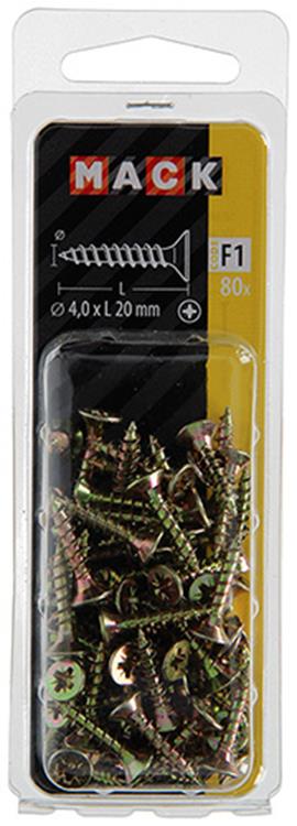 Mack 1017969 - tornillo para aglomerado con cabeza chapada en amarillo. 80 piezas 4,0 x 20 mm | 5 piezas