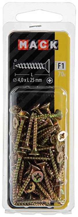 Mack 1017970 - tornillo para aglomerado con cabeza chapada en amarillo. 70 piezas 4,0 x 25 mm | 5 piezas