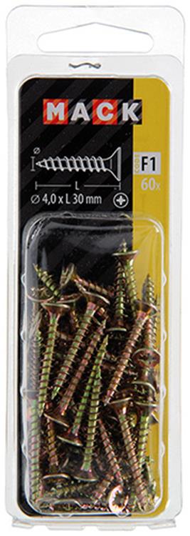 Mack 1017971 - tornillo para aglomerado con cabeza chapada en amarillo. 60 piezas 4,0 x 30 mm | 5 piezas