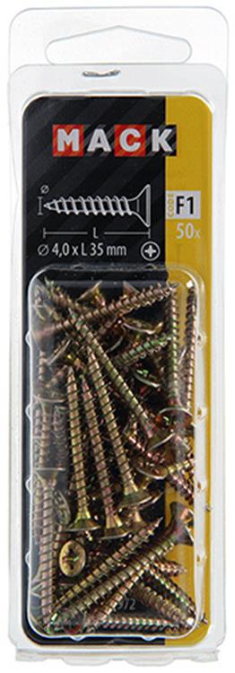 Mack 1017972 - Tornillo para aglomerado con cabeza chapada en amarillo. 50 piezas 4,0 x 35 mm | 5 piezas