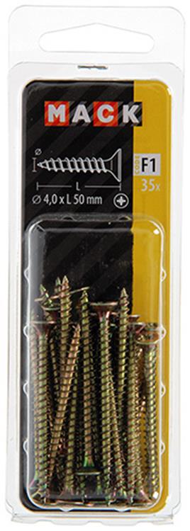 Mack 1017975 - Tornillo para aglomerado con cabeza chapada en amarillo. 35 piezas 4,0 x 50 mm | 5 piezas