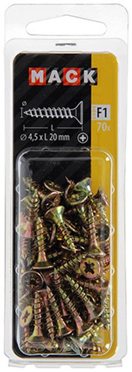 Mack 1017976 - tornillo para aglomerado con cabeza chapada en amarillo. 70 piezas 4,5 x 20 mm | 5 piezas